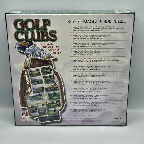 GOLF CLUBS Great American Puzzle Factory SHAPED Puzzle 500+ pc U.S. Golf Courses - Picture 2 of 3